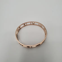 Load image into Gallery viewer, 18K ROSE GOLD PLATED STAINLESS STEEL ROMAN NUMERAL BANGLE
