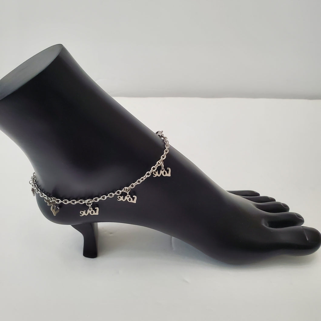 18K  WHITE GOLD PLATED STAINLESS STEEL LOVE ANKLET