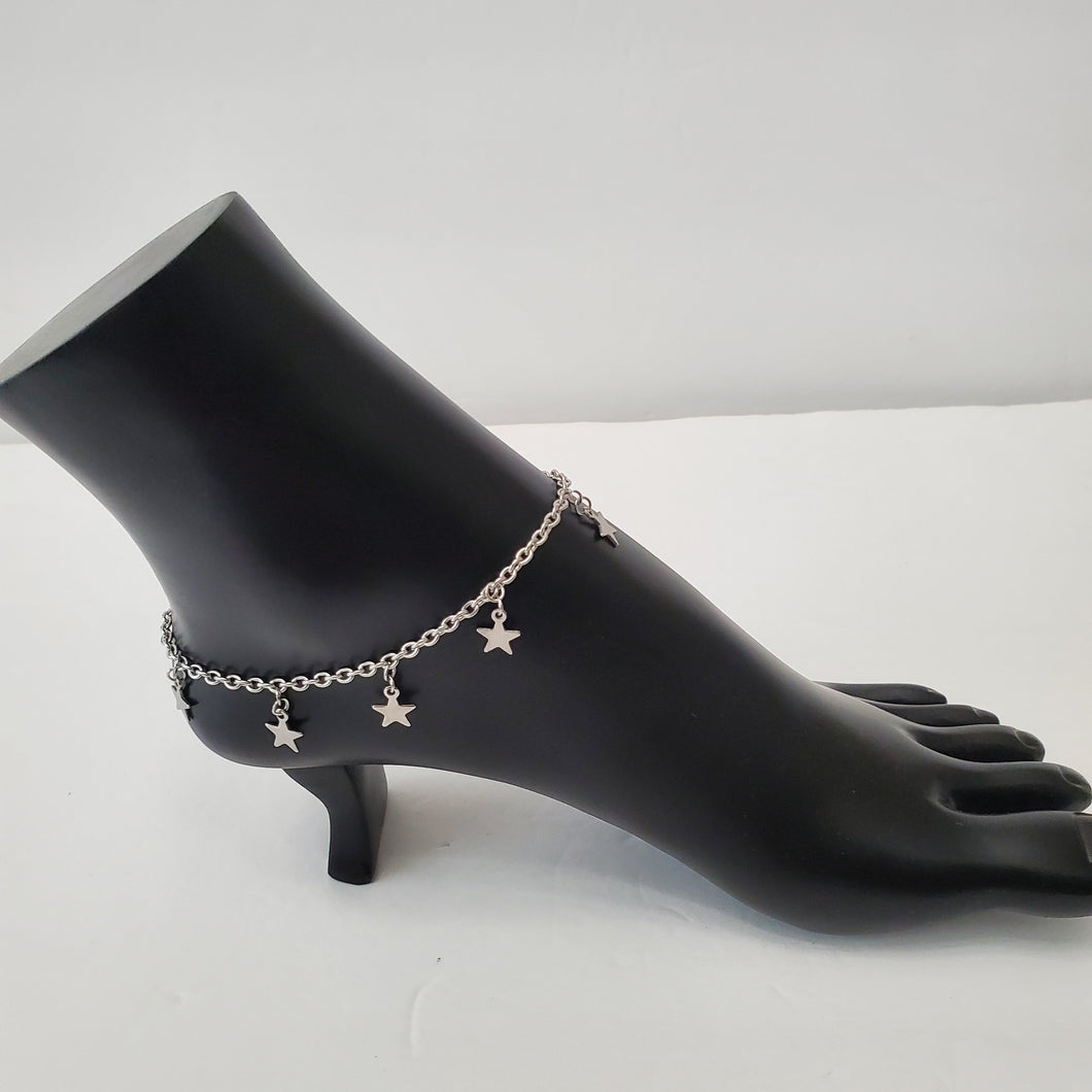 STAINLESS STEEL SLIVER STAR ANKLET