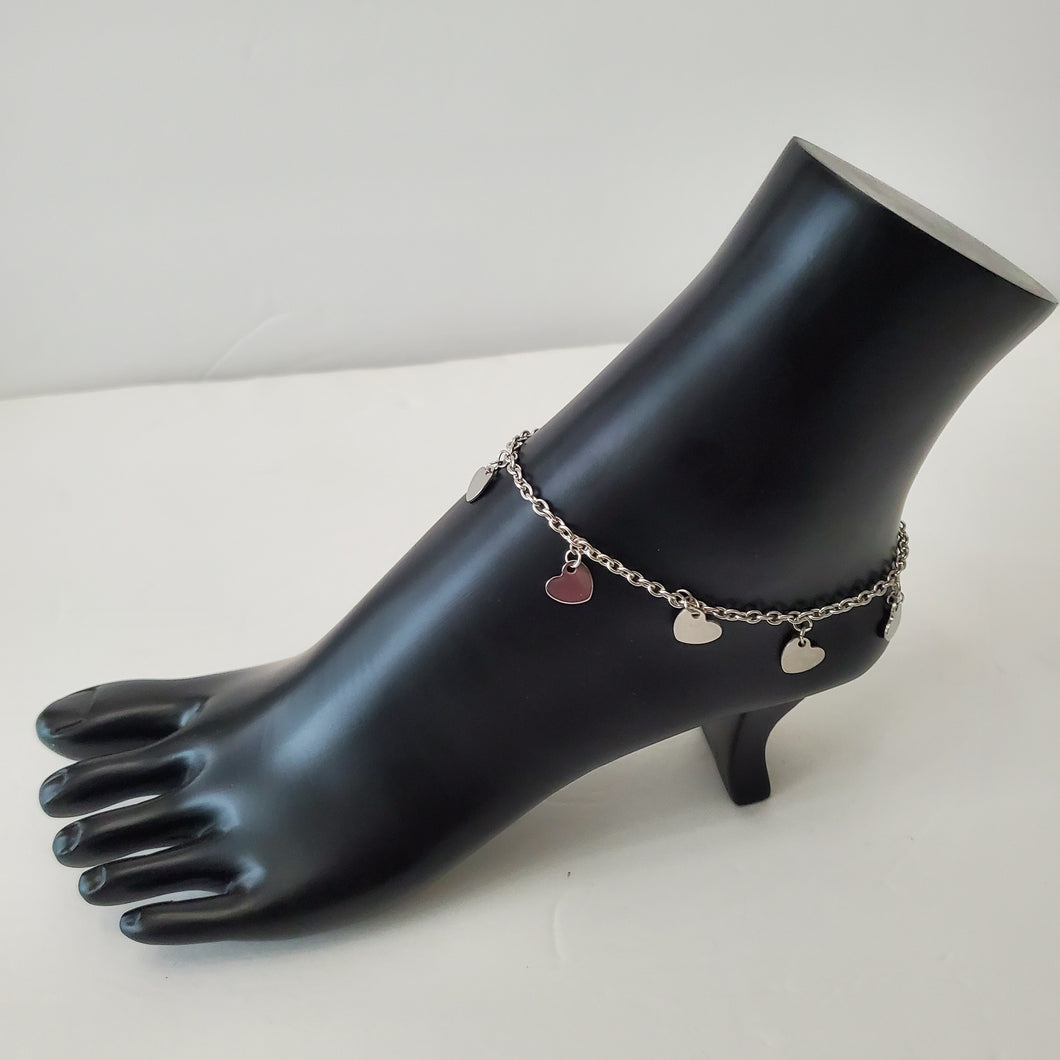 STAINLESS STEEL SLIVER HEART ANKLET