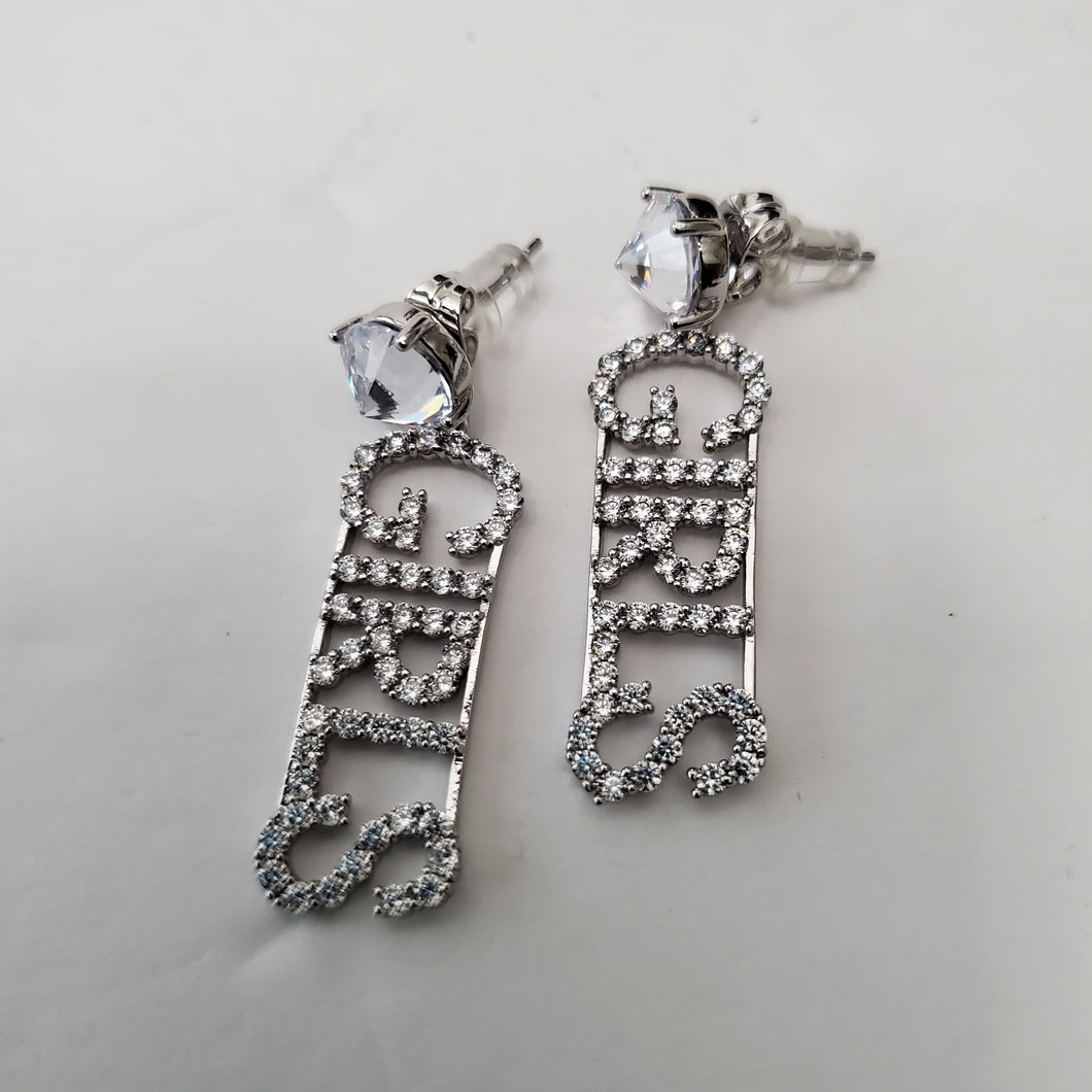 18K WHITE GOLD PLATED CZ GIRLS DROP EARRINGS