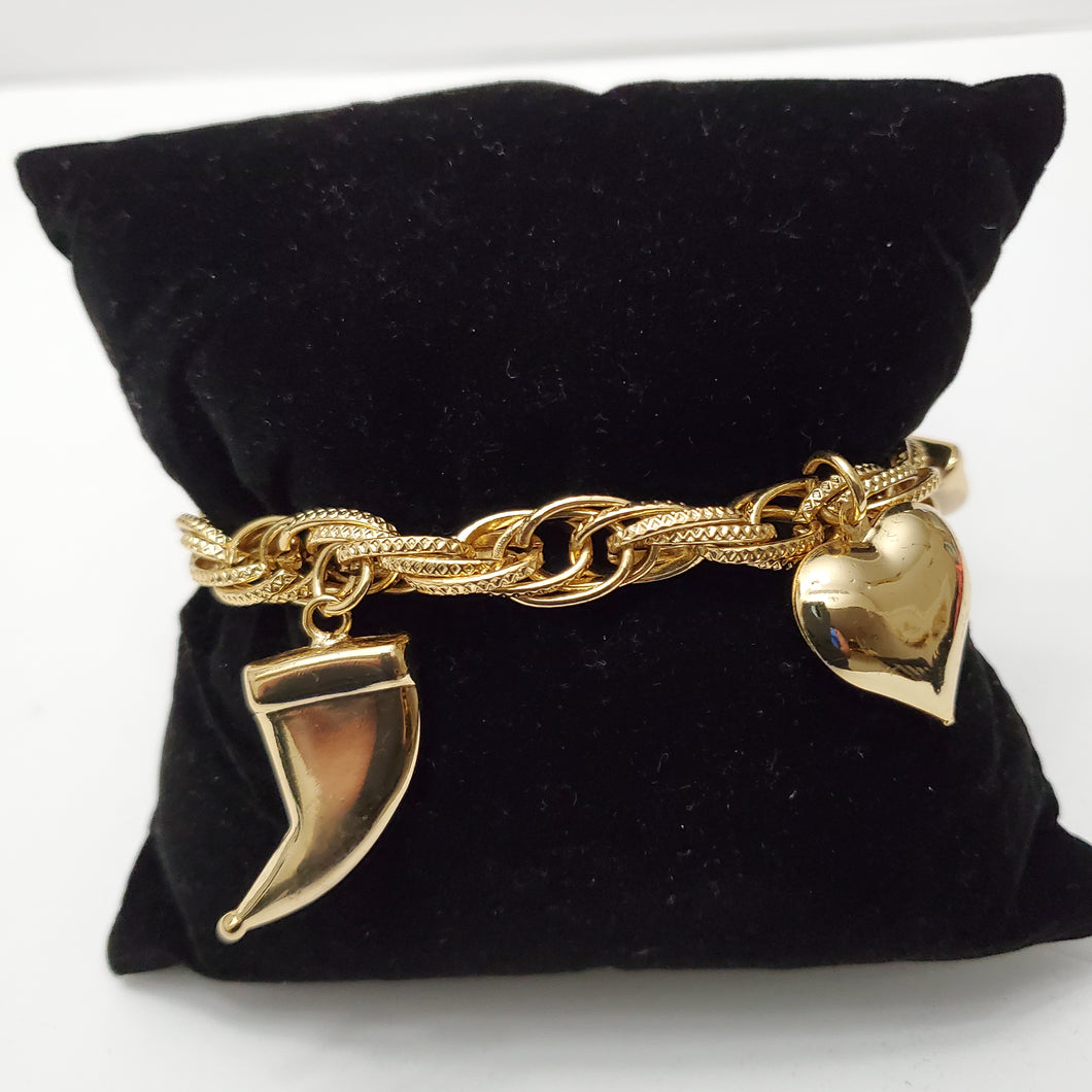 18K ITALIAN GOLD PLATED HEART CHARM  BRACELET