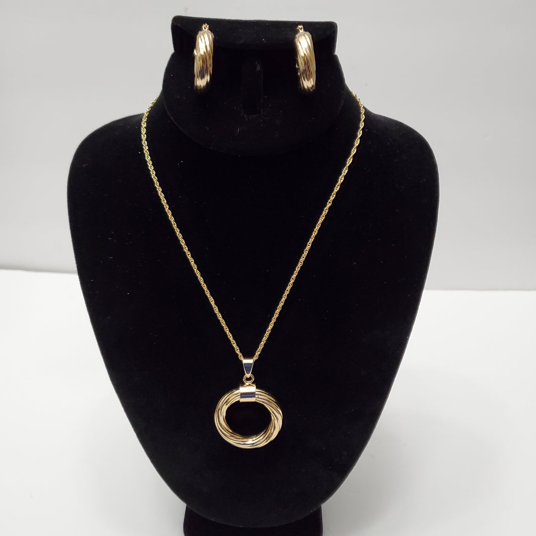 18K ITALIAN GOLD PLATED TWISTED HOOP EARRING , PENDANT & NECKLACE