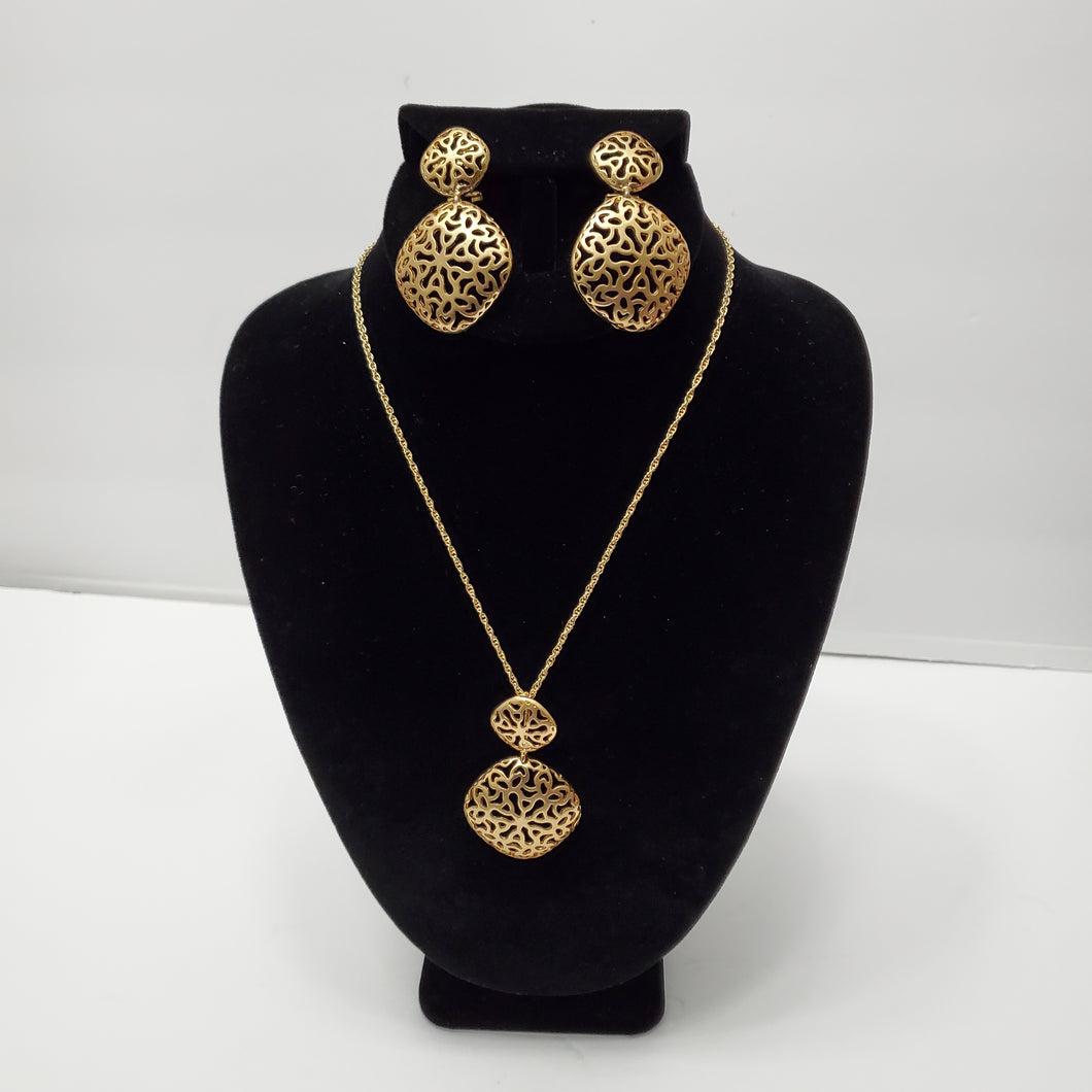 18K GOLD PLATED DROP EARRING NECKLACE & PENDANT