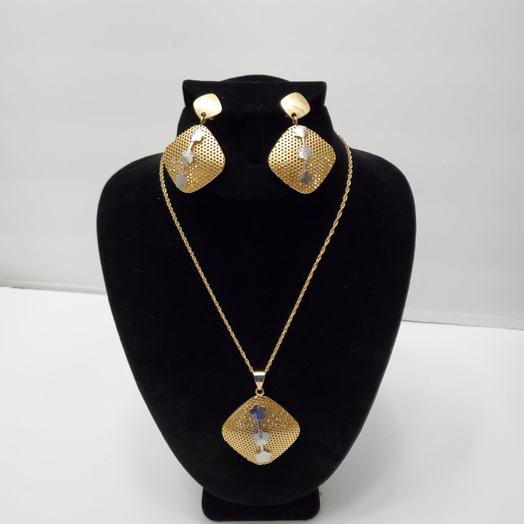 18K GOLD PLATED DROP EARRING NECKLACE & PENDANT SET