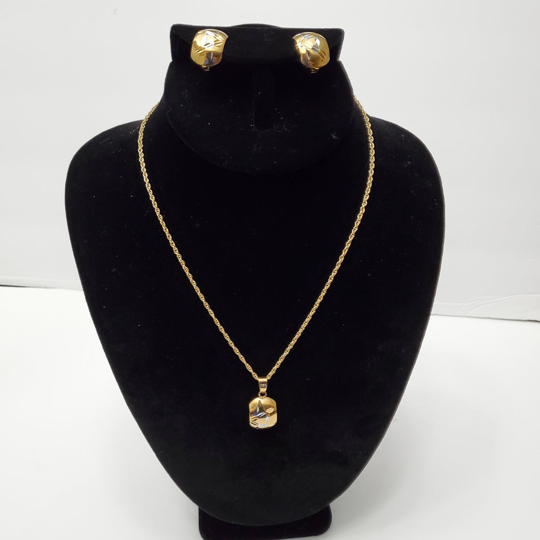 18K GOLD PLATED EARRING NECKLACE AND PENDANT SET