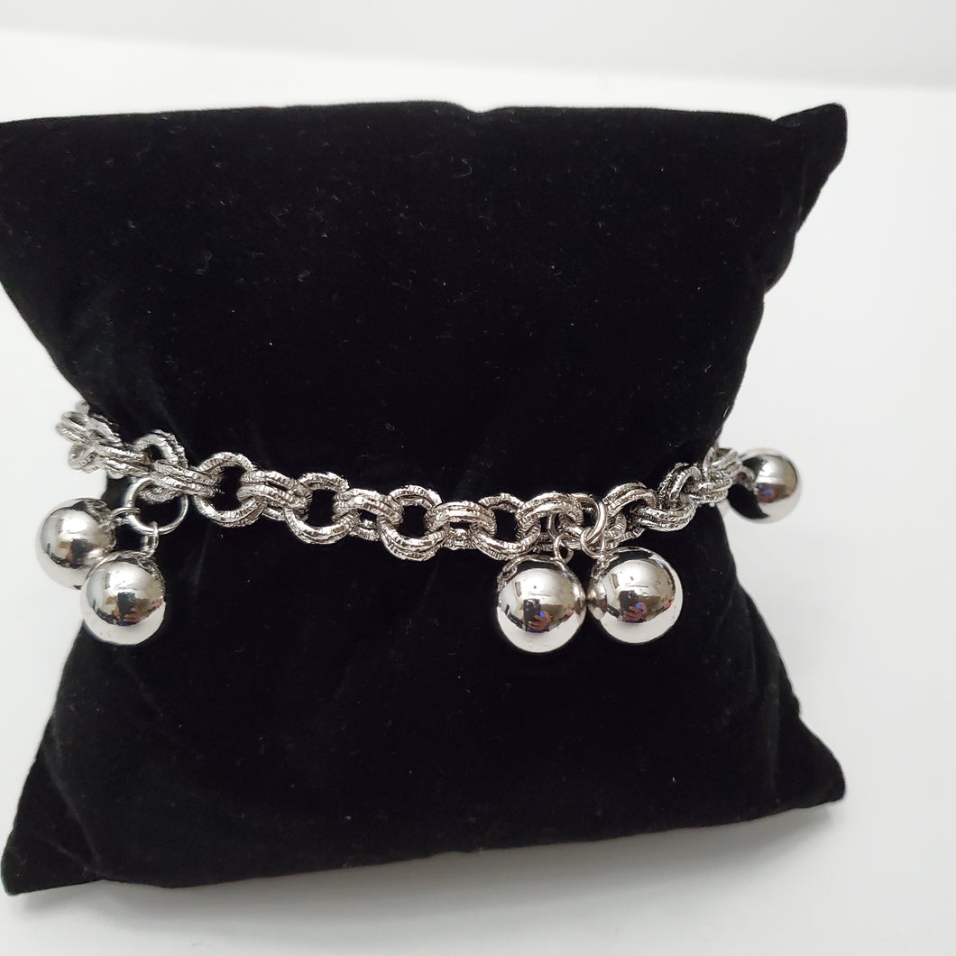 18K ITALIAN WHITE GOLD PLATED DOUBLE BALL CHARM  BRACELET