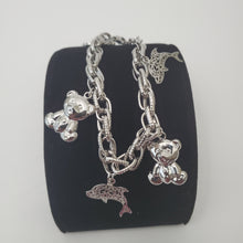 Load image into Gallery viewer, 18K ITALIAN WHITE GOLD PLATED TEDDY &amp; FISH CHARM  BRACELET
