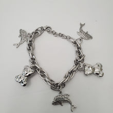 Load image into Gallery viewer, 18K ITALIAN WHITE GOLD PLATED TEDDY &amp; FISH CHARM  BRACELET
