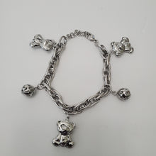 Load image into Gallery viewer, 18K ITALIAN WHITE GOLD PLATED TEDDY &amp; BALL CHARM  BRACELET
