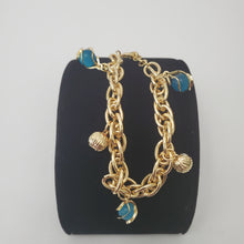 Load image into Gallery viewer, 18K ITALIAN GOLD PLATED TURQUOISE BLUE BALL CHARM  BRACELET
