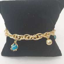 Load image into Gallery viewer, 18K ITALIAN GOLD PLATED TURQUOISE BLUE BALL CHARM  BRACELET
