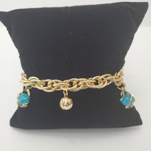 Load image into Gallery viewer, 18K ITALIAN GOLD PLATED TURQUOISE BLUE BALL CHARM  BRACELET
