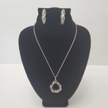 Load image into Gallery viewer, 18K ITALIAN WHITE GOLD PLATED HOOP EARRINGS AND PENDANT
