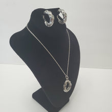 Load image into Gallery viewer, 18K ITALIAN WHITE GOLD PLATED HOOP EARRINGS AND PENDANT
