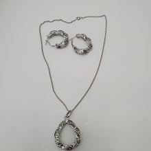 Load image into Gallery viewer, 18K ITALIAN WHITE GOLD PLATED HOOP EARRINGS AND PENDANT
