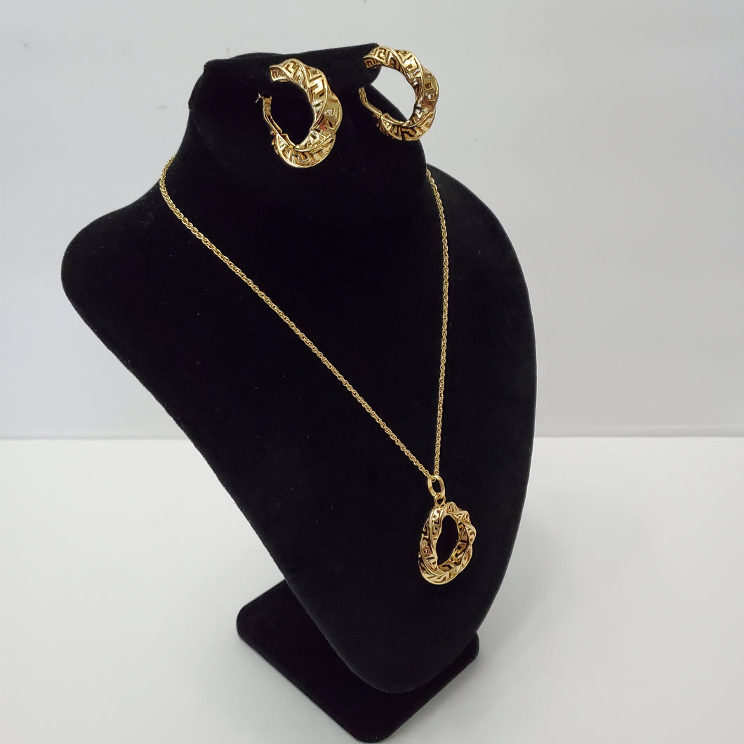 18K ITALIAN GOLD PLATED HOOP EARRING, NECKLACE AND PENDANT SET