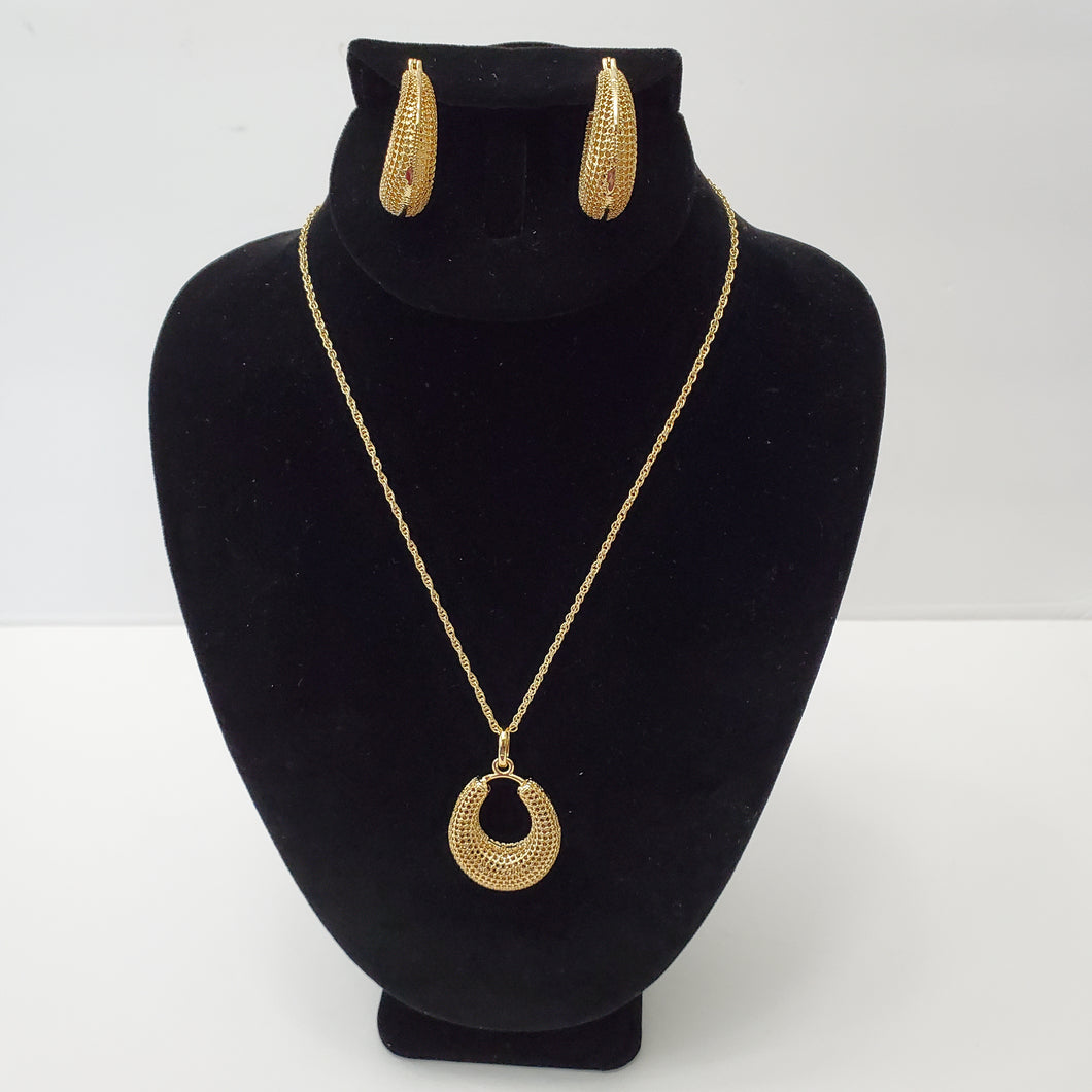 18K ITALIAN GOLD PLATED HOOP EARRING, NECKLACE AND PENDANT SET