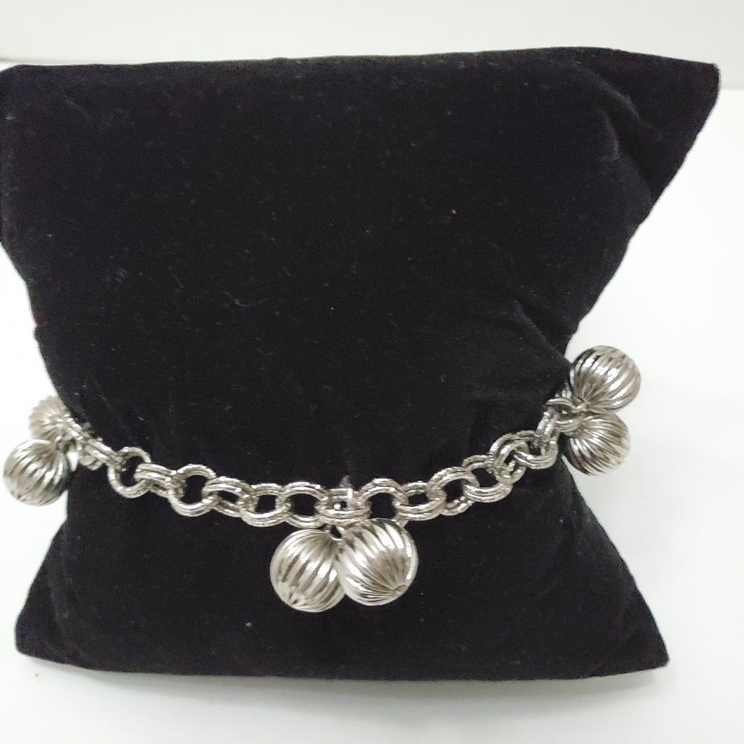 18K ITALIAN WHITE GOLD PLATED BALL CHARM BRACELET