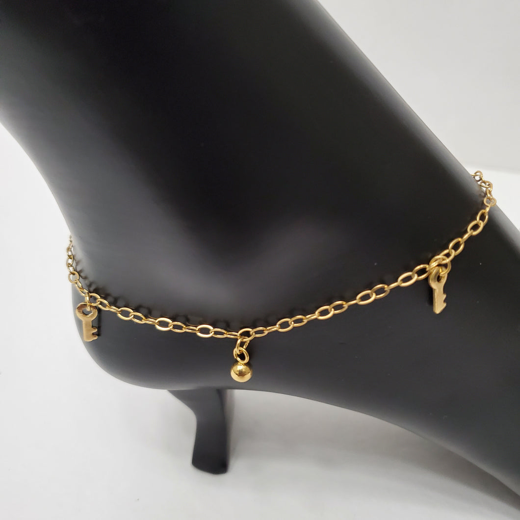 18K ITALIAN GOLD PLATED KEY & BALL ANKLET