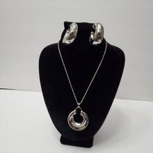 Load image into Gallery viewer, 18K ITALIAN WHITE GOLD PLATED HOOP EARRING, NECKLACE AND PENDANT  SET
