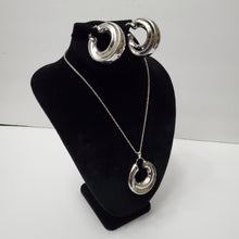 Load image into Gallery viewer, 18K ITALIAN WHITE GOLD PLATED HOOP EARRING, NECKLACE AND PENDANT  SET
