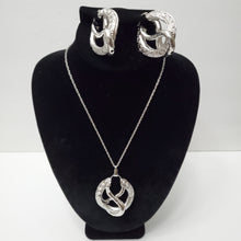 Load image into Gallery viewer, 18K ITALIAN WHITE GOLD PLATED HOOP EARRING, NECKLACE AND PENDANT  SET
