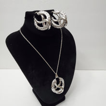 Load image into Gallery viewer, 18K ITALIAN WHITE GOLD PLATED HOOP EARRING, NECKLACE AND PENDANT  SET
