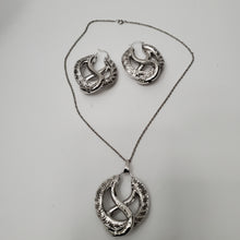 Load image into Gallery viewer, 18K ITALIAN WHITE GOLD PLATED HOOP EARRING, NECKLACE AND PENDANT  SET
