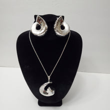 Load image into Gallery viewer, 18K ITALIAN WHITE GOLD PLATED HOOP EARRING, NECKLACE AND PENDANT  SET
