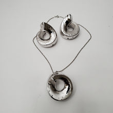 Load image into Gallery viewer, 18K ITALIAN WHITE GOLD PLATED HOOP EARRING, NECKLACE AND PENDANT  SET
