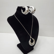 Load image into Gallery viewer, 18K WHITE GOLD PLATED HOOP EARRING, NECKLACE AND PENDANT  SET
