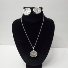 Load image into Gallery viewer, 18K ITALIAN WHITE GOLD PLATED ROUND CLIP EARRING, NECKLACE AND PENDANT  SET
