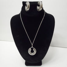 Load image into Gallery viewer, 18K ITALIAN WHITE GOLD PLATED HOOP EARRING, NECKLACE AND PENDANT  SET
