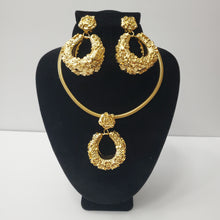 Load image into Gallery viewer, 18K GOLD PLATED ROSE FLOWER EARRING , PENDANT &amp; CORD NECKLACE SET
