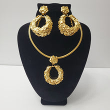 Load image into Gallery viewer, 18K GOLD PLATED ROSE FLOWER EARRING , PENDANT &amp; CORD NECKLACE SET
