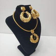 Load image into Gallery viewer, 18K GOLD PLATED ROSE FLOWER EARRING , PENDANT &amp; CORD NECKLACE SET
