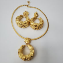 Load image into Gallery viewer, 18K GOLD PLATED ROSE FLOWER EARRING , PENDANT &amp; CORD NECKLACE SET
