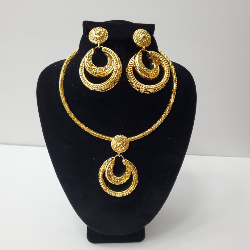 18K GOLD PLATED BIG EARRING , PENDANT & CORD NECKLACE SET