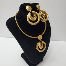 Load image into Gallery viewer, 18K GOLD PLATED BIG EARRING , PENDANT &amp; CORD NECKLACE SET
