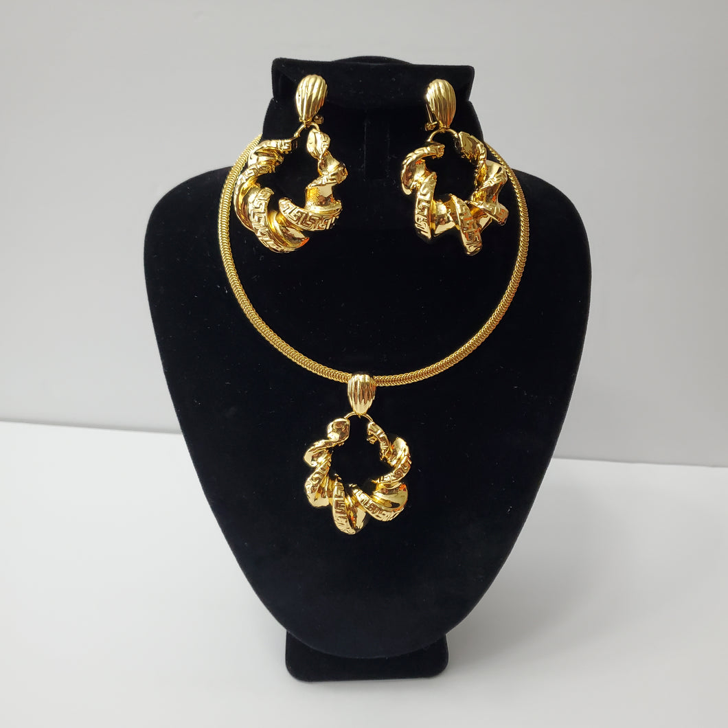 18K GOLD PLATED BIG EARRING , PENDANT & CORD NECKLACE SET