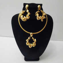 Load image into Gallery viewer, 18K GOLD PLATED BIG EARRING , PENDANT &amp; CORD NECKLACE SET
