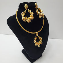 Load image into Gallery viewer, 18K GOLD PLATED BIG EARRING , PENDANT &amp; CORD NECKLACE SET
