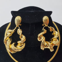 Load image into Gallery viewer, 18K GOLD PLATED BIG EARRING , PENDANT &amp; CORD NECKLACE SET
