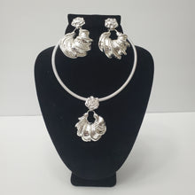 Load image into Gallery viewer, 18K BRAZILIAN WHITE GOLD PLATED CHUNKY DROP EARRING, CORD NECKLACE AND PENDANT  SET
