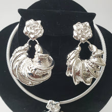 Load image into Gallery viewer, 18K BRAZILIAN WHITE GOLD PLATED CHUNKY DROP EARRING, CORD NECKLACE AND PENDANT  SET
