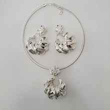 Load image into Gallery viewer, 18K BRAZILIAN WHITE GOLD PLATED CHUNKY DROP EARRING, CORD NECKLACE AND PENDANT  SET
