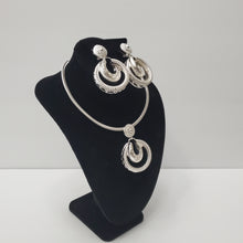 Load image into Gallery viewer, 18K BRAZILIAN WHITE GOLD PLATED CHUNKY 2 IN 1 DROP EARRING, CORD NECKLACE AND PENDANT  SET
