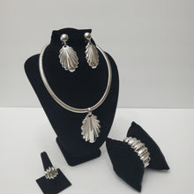 Load image into Gallery viewer, 18K BRAZILIAN WHITE GOLD PLATED DROP EARRING, CORD NECKLACE AND PENDANT, BANGLE AND RING SET
