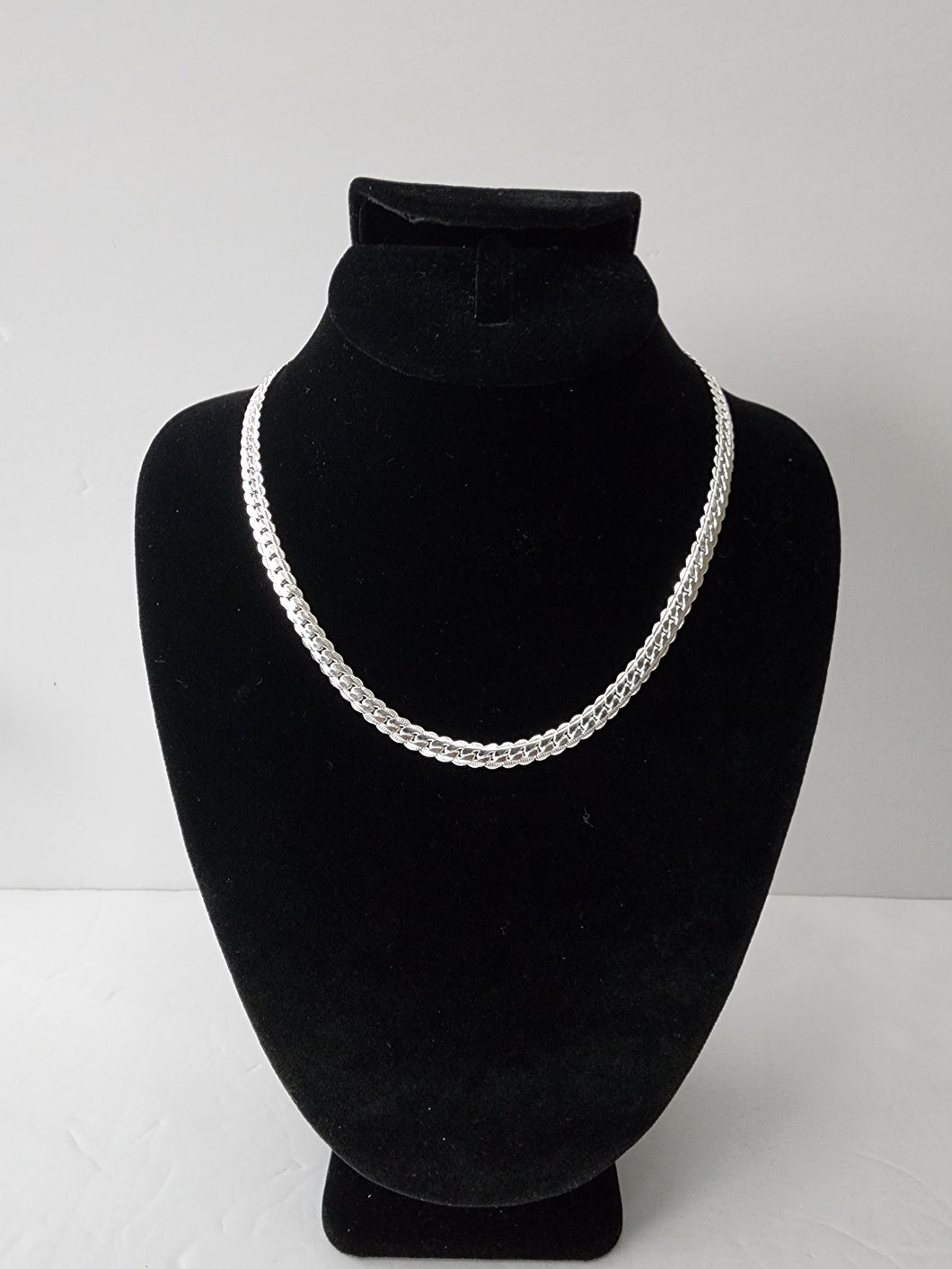 18K ITALIAN WHITE GOLD PLATED HERRINGBONE NECKLACE